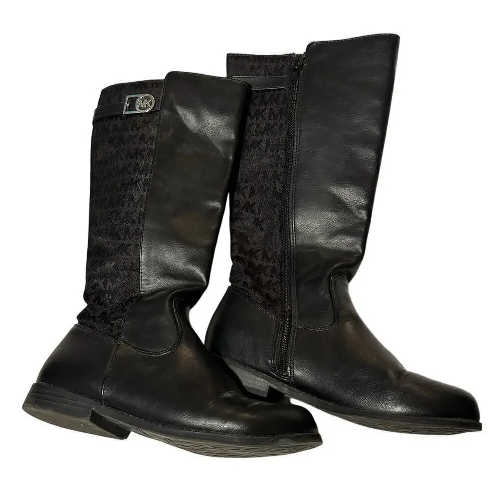 Michael Kors Logo Size 5 Black Zeppelin Riding Boot Fall Winter Closet Staple